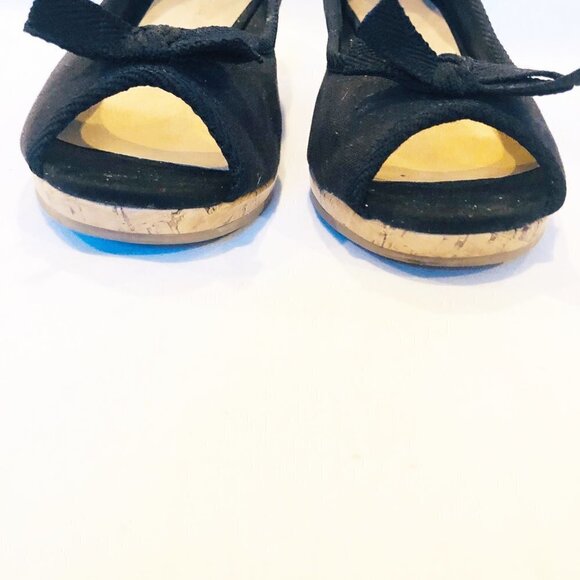 American Eagle Canvas Peep Toe Wedge Cork Heel - Picture 3 of 7